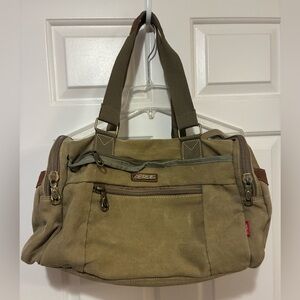 Aerlis Vintage Style Canvas and Leather Trim Travel Duffel Bag 18”W x 11”H x 9”D